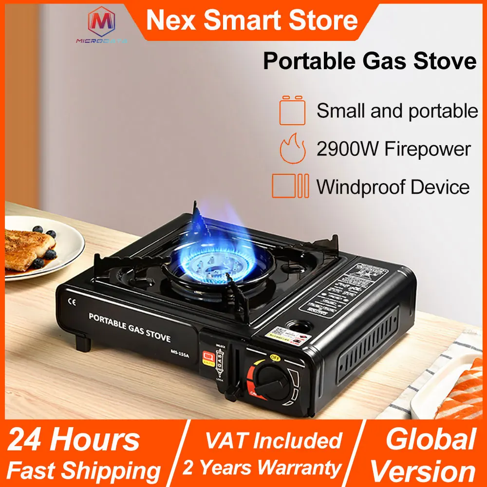 Portable Gas Stove, Outdoor Camping Gas Stove with Windproof Ring, Camping Hiking Picnic Household Cooking, Firepower Adjustable