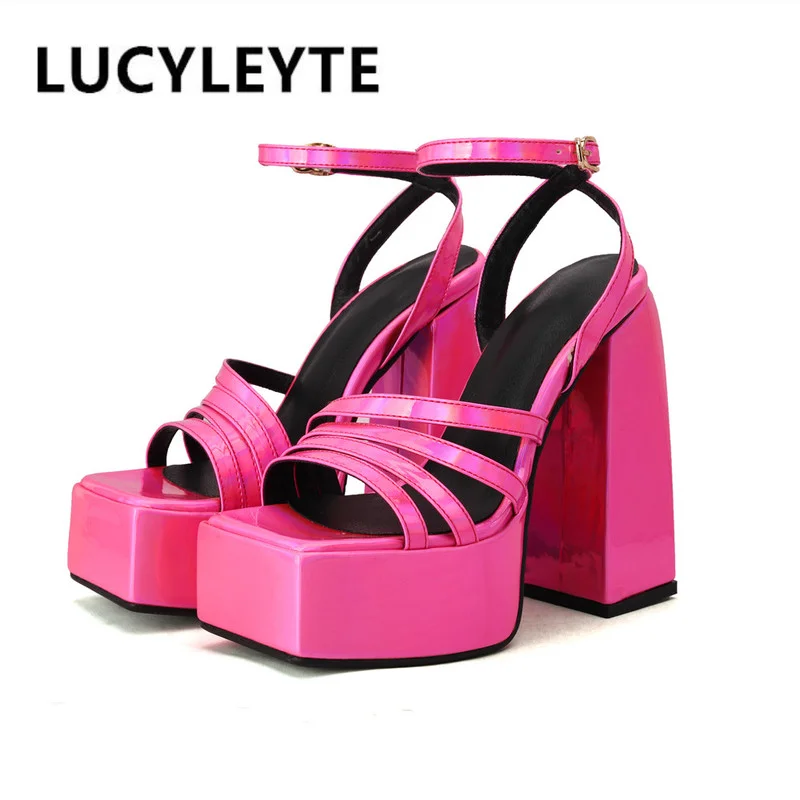 

Summer thick-soled slope with new luxury thick-heeled strap combination buckle female sandals mixed color summer fashion shoes