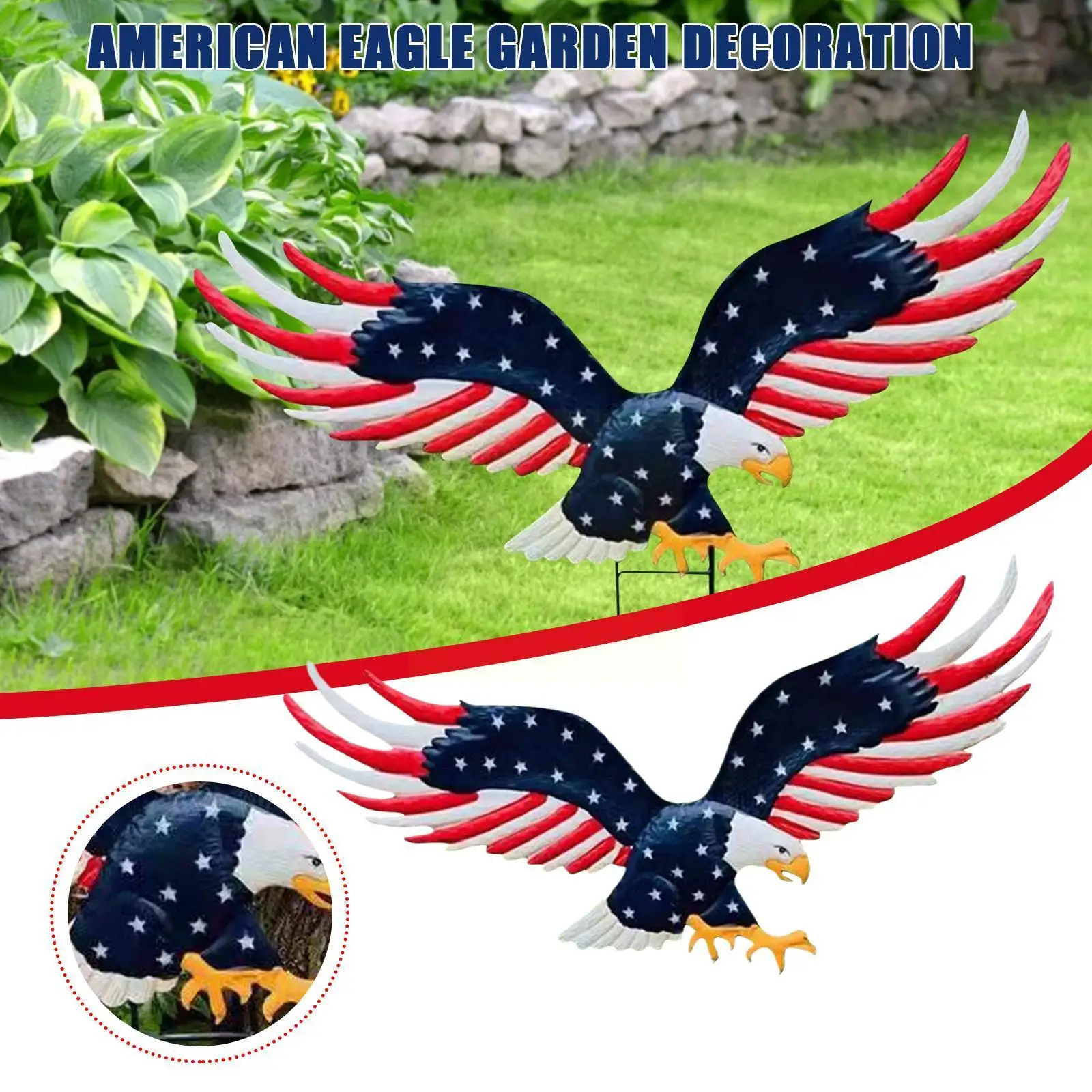 

Metal American Eagle Ornament Wrought Iron Stake Plug Ornaments Crafts for Outdoor Garden Lawn Yard Decoration Ground L2B5