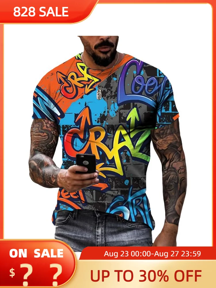 

Summer New 3D Printing Graffiti Men's T-Shirt 2023 Trend Fashion Casual Street Art Oversized T-Shirt Hip Hop Harajuku O-Neck T-S