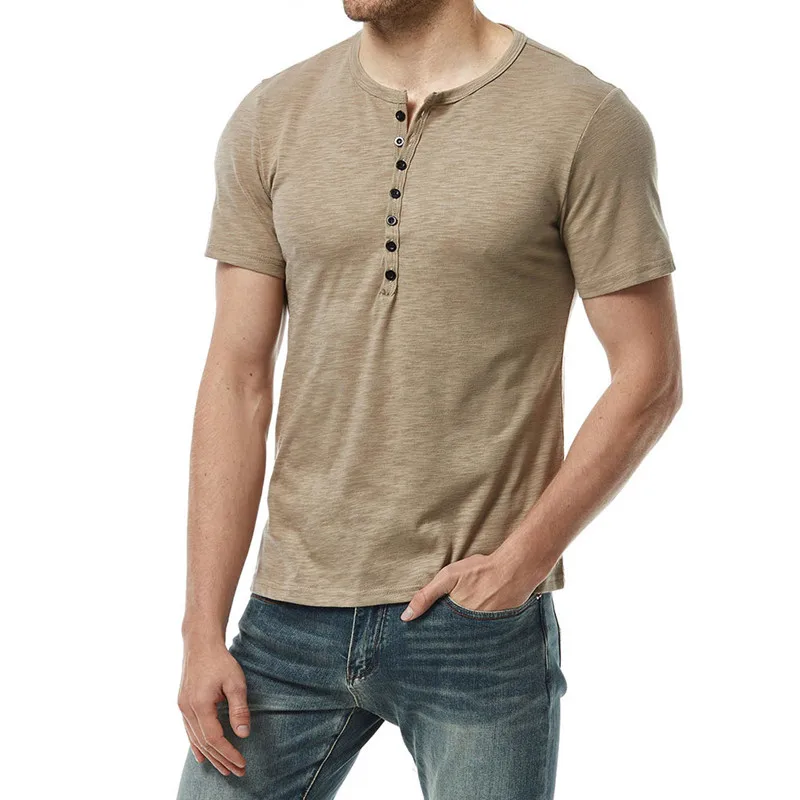 

2023 Summer Collar Tshirts Men Cotton Short Sleeve Solid Color Casual Mens T Shirt Fashion Slim Fit Tops Tees Man