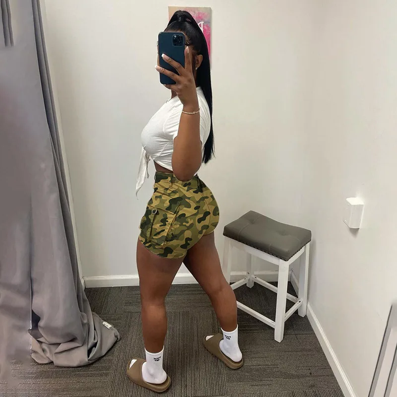 Camouflage Printed High Waist Pockets Shorts Women Casual Sexy Cargo Shorts Short Pants Street Trousers 2023 Women Shorts