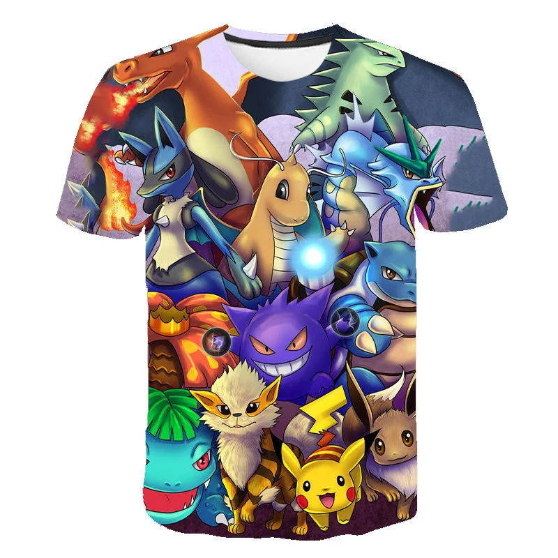 

2022 Summer Pokemon T Shirt Boys Girls T-Shirt 3d Printing Pikachu Tshirt Children Animation Fashion Short-Sleeved Casual Tee