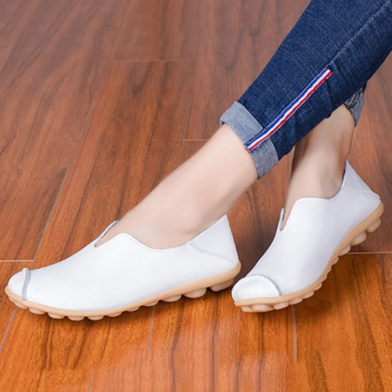 2023 New Genuine Leather Casual Shoes Solid Color Women Platform Shoes Outdoor Comfy Mother Footwear Party Anti-Slip Fashion