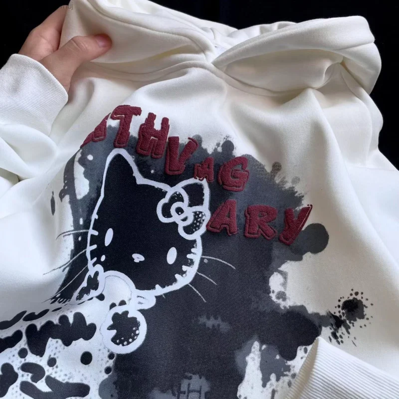 Молодежные пуловеры с капюшоном Sanrio HelloKitty Женская одежда оверсайз Yk2 Готический