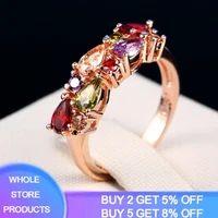 yanhui stylish female rings rose gold color pear shaped cubic zirconia fashion rings for women girls nice gift for birthday r211