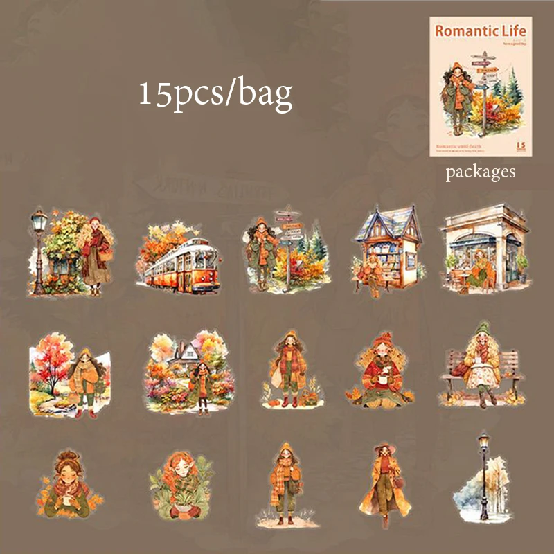 

Бумага, 6 стилей, 15 шт./пакет, сумка-наклейка с персонажем города, чехол для телефона с коллажем, альбом для вырезок, наклейка на пенал