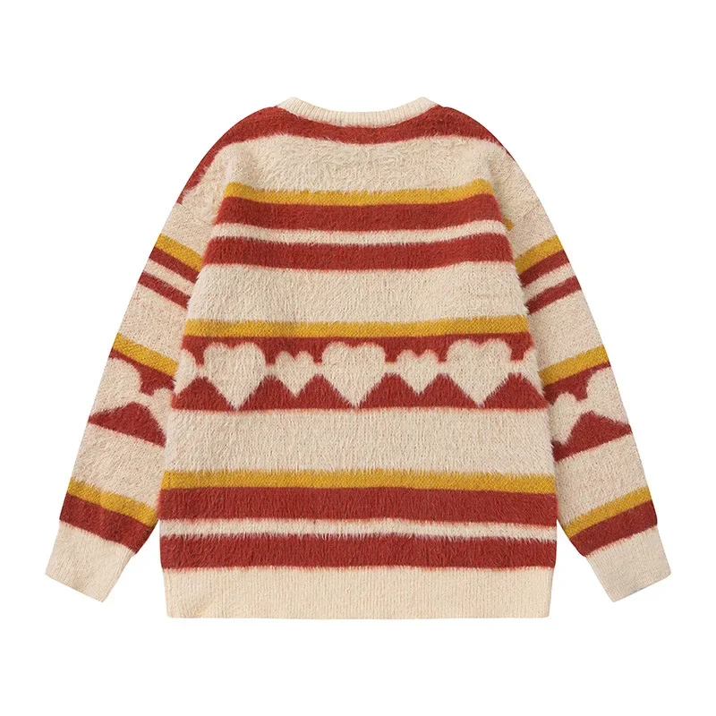 Винтажный полосатый свитер с круглым вырезом на флисовой подкладке в форме