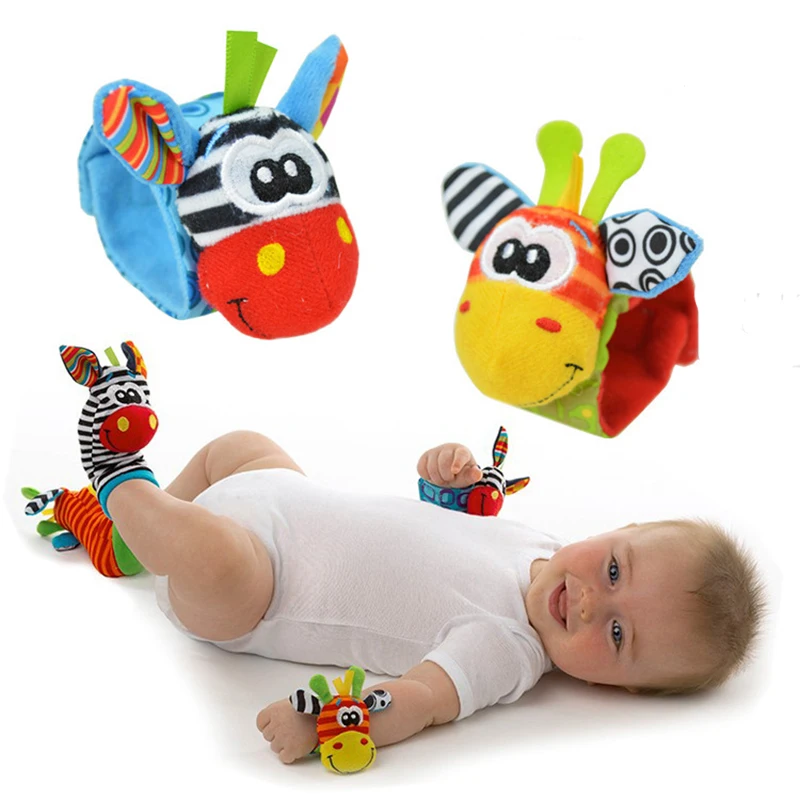 

1 pc Cartoon Baby Toys 1-2Months Soft Animal Baby Rattles Children Infant Newborn Plush Sock Baby Wrist Strap Baby Foot Socks