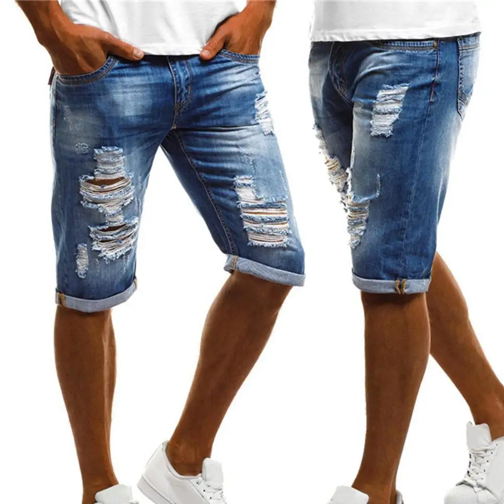 Mens Denim Chino Shorts Super Skinny Slim Summer Half Pant Cargo Jeans