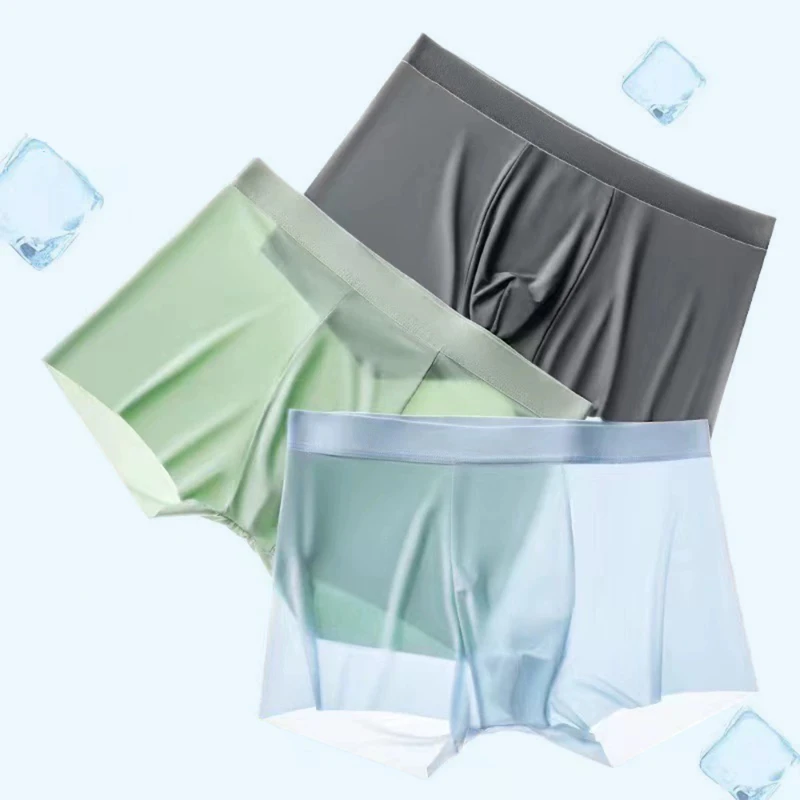 

Men's Summer Ice Silk Sports Underwear Quick Drying Thin Penetration Antibacterial Boxer Shorts Comfortable Flat Corner Pants