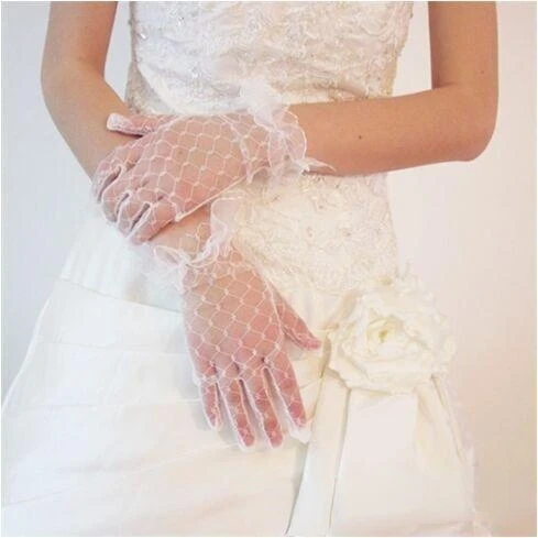 Дешевые Свадебные недорогие перчатки с закрытыми пальцами тюлевые короткие