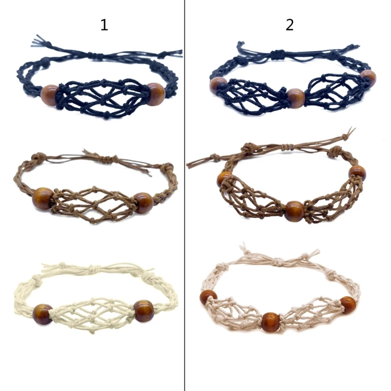 

R3MC Empty Stone Holder Bracelet Crystal Holder Bracelet Adjustable Rope Bracelet Cord Handmade Woven Netted Cage Holder