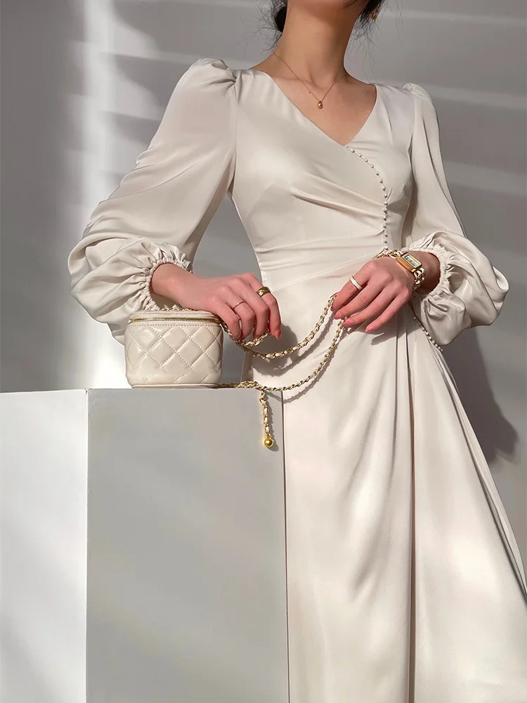 Женское платье IEQJ с длинным рукавом и V-образным вырезом