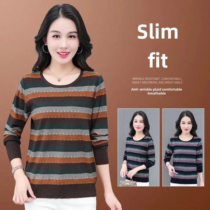 Трикотажный свитер в полоску для мам среднего возраста повседневный пуловер с