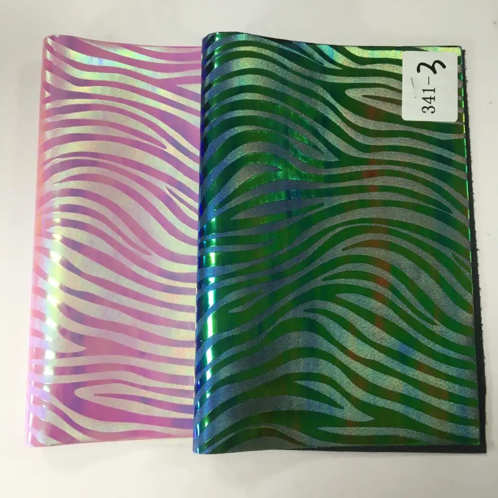 

Zebra Grain Texture Embossed PU Holographic synthetic leather Fabric Sheet for jewelry making