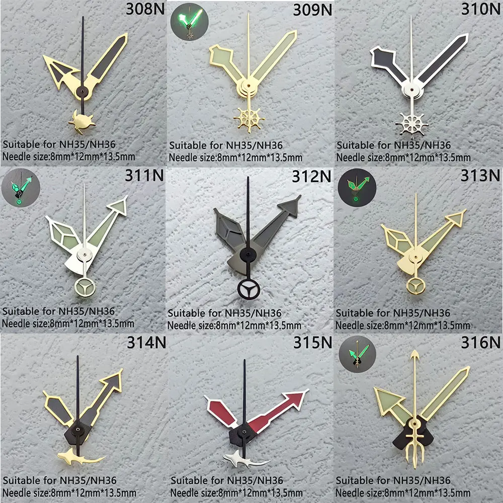 

8mm * 12mm * 13mm C3 luminous watch needle FIT nh34 nh35 nh36 8215 movement watch case hour minute hand second hand