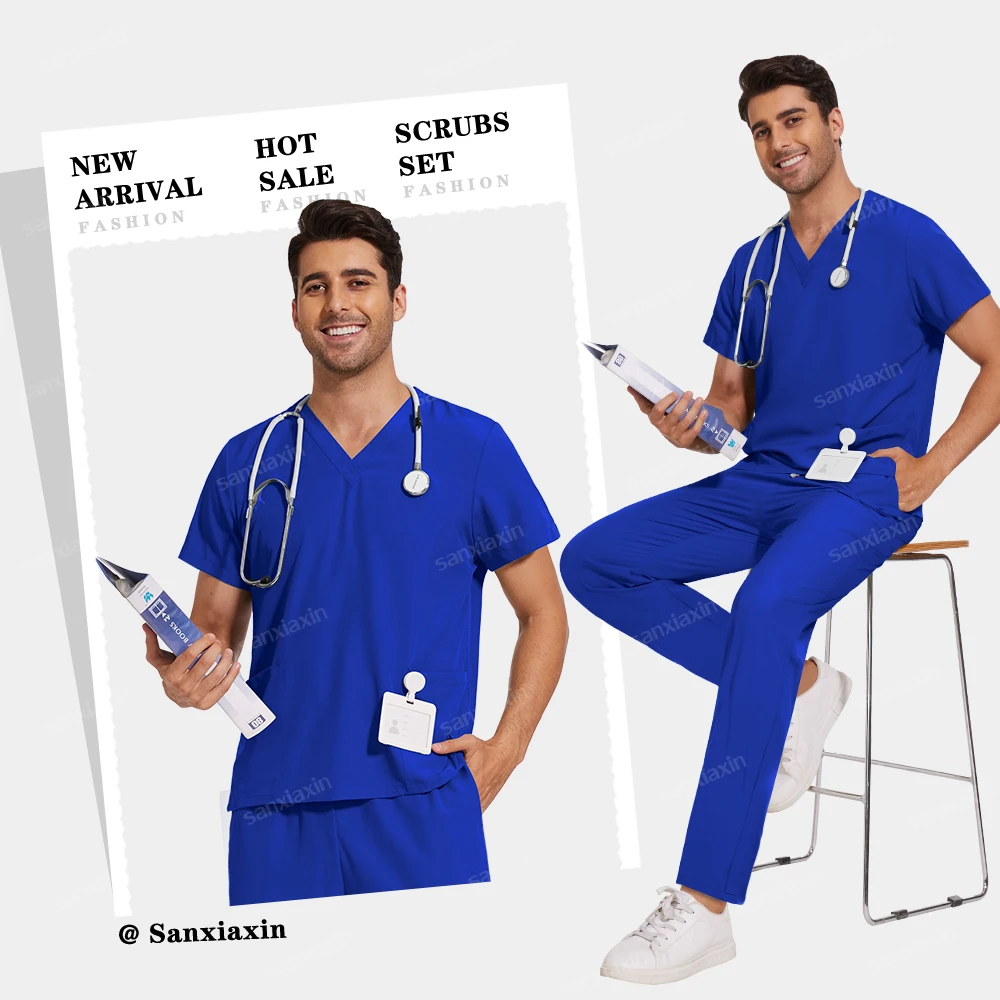 Black Workwear SPA Beauty Clothes Medical Uniforms Woman Men Dentist Veterinary Clinic Work Surgical Scrubs Set