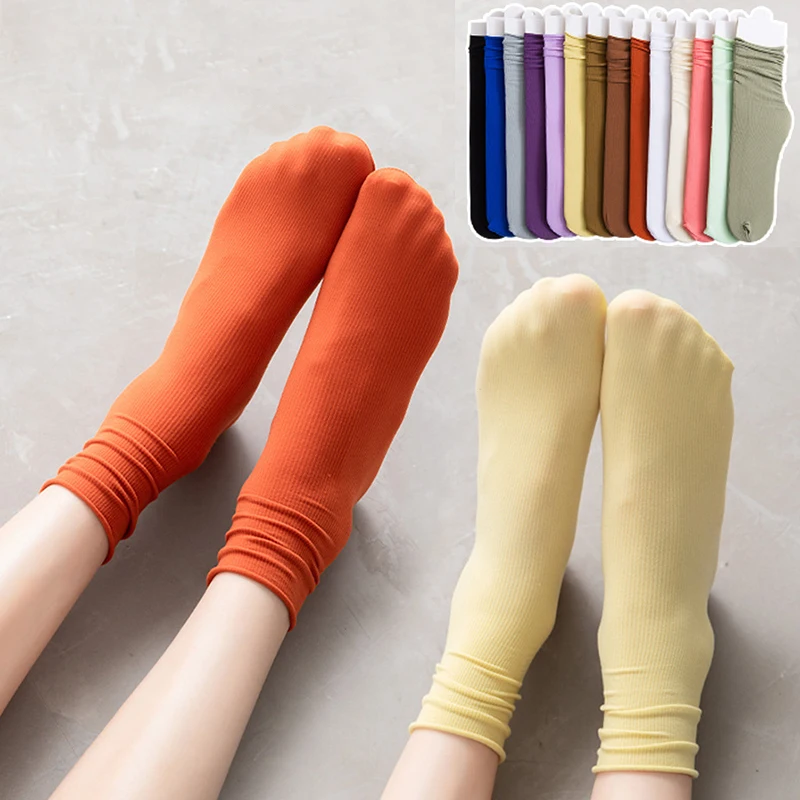 

1 Pair Women Ice Thin Loose Socks Calf Length Knee Socks Summer Purple Nylon Socks Japanese Fashion College Style Socks