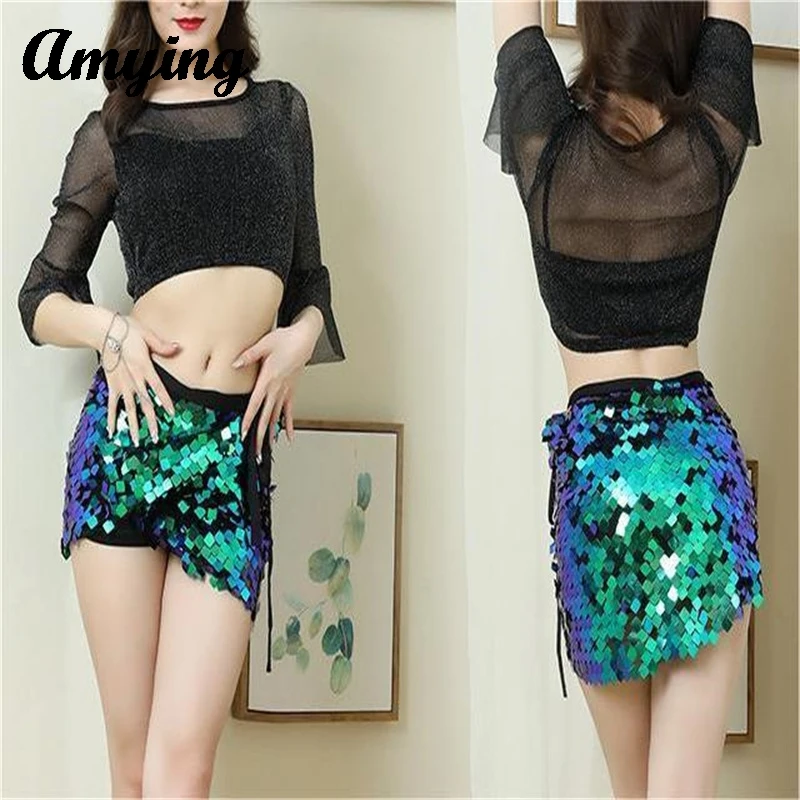 Женская юбка на бедрах для выступлений сцене женский шарф талии с блестками