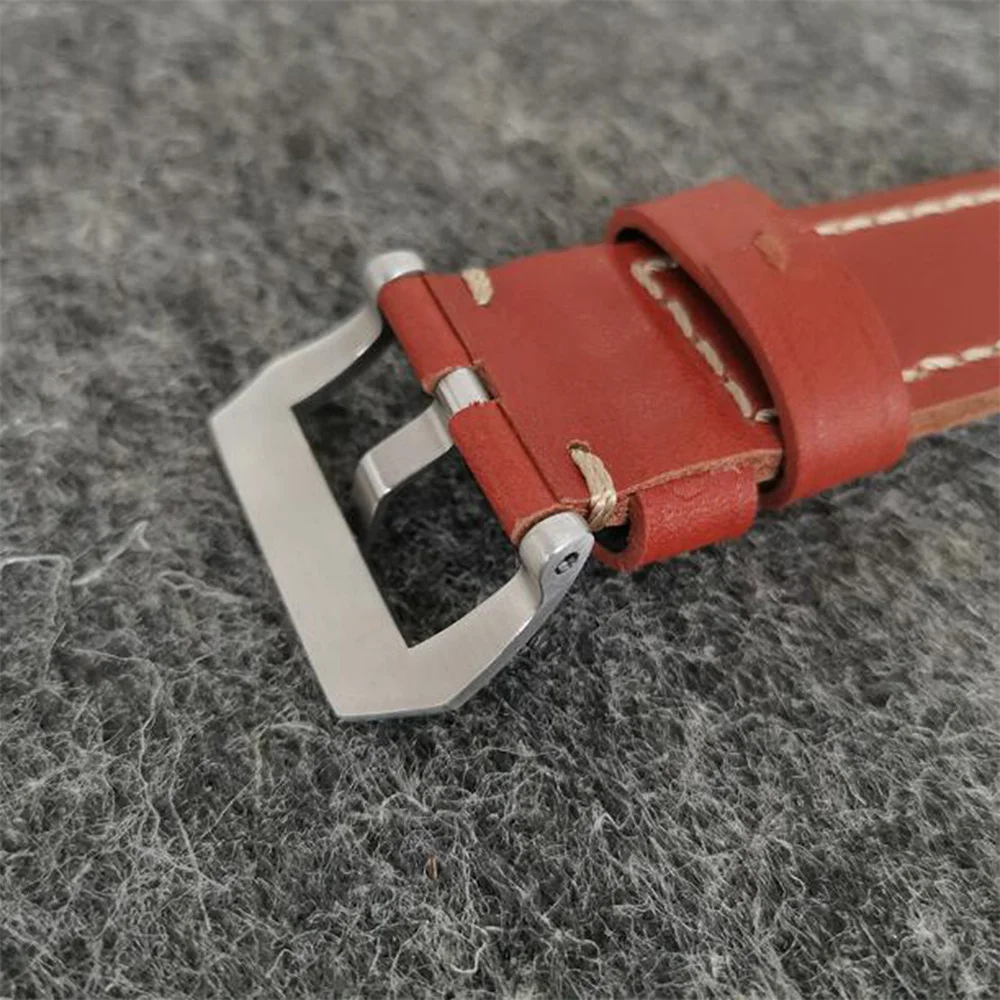 Watch Accessories Fashionable Simple Watchband 24mm Red-brown Leather Strap Stainless Steel Pin Buckle