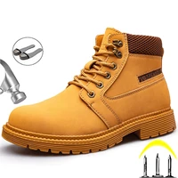 leather work safety boots for martin boots men steel toe cap safety shoes men anti puncture work shoes leather boots footwear