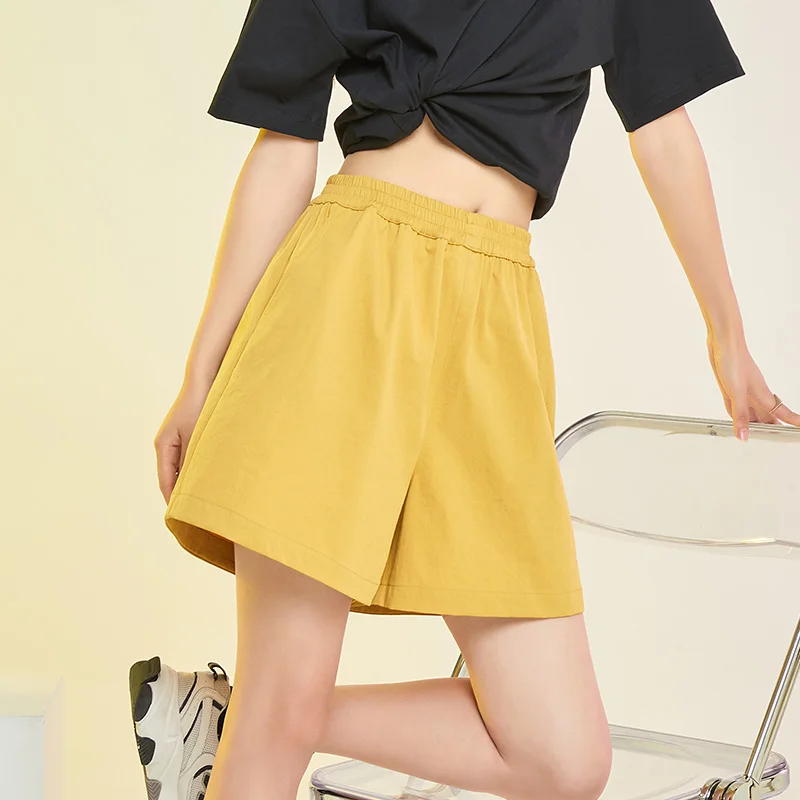 Fashion High Waist Casual Sports Shorts Women'S New Slim And Loose Pure Color Wide Leg Sports Pants In Spring And Summer 2022