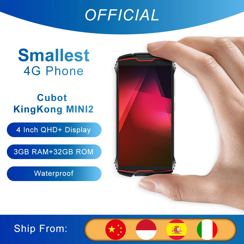 

Cubot KingKong MINI2 Rugged Phone 4" QHD+ Screen Waterproof 4G LTE Dual-SIM Android 10 3GB+32GB 13MP Camera MINI Phone