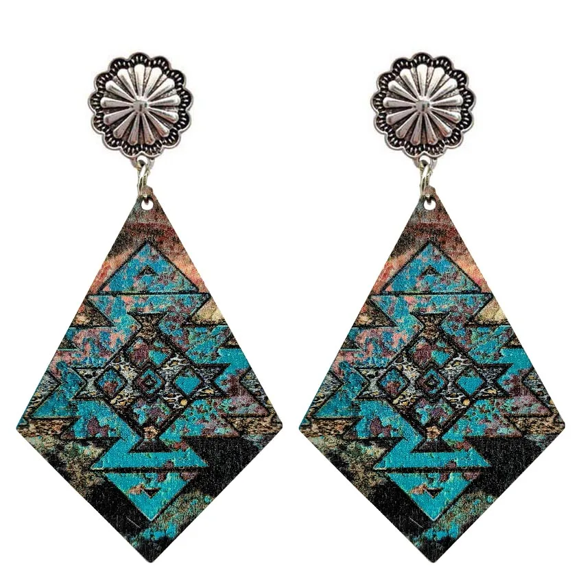 Модные западные деревянные серьги в форме Кончо змей ацтекские для женщин