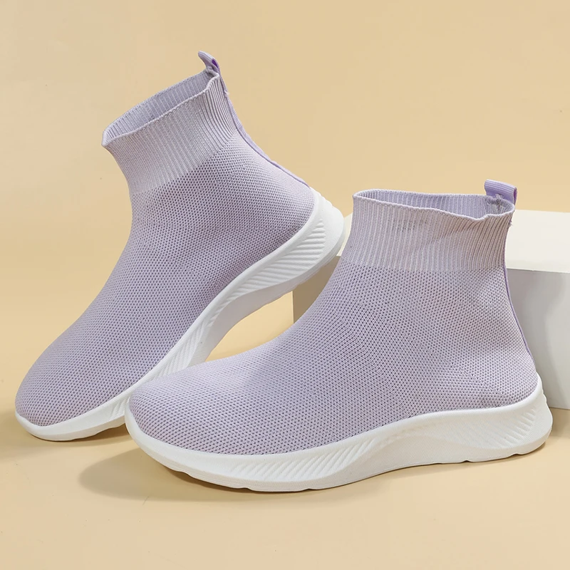 2022 г. осенняя женская обувь на плоской подошве с высоким берцем из дышащего