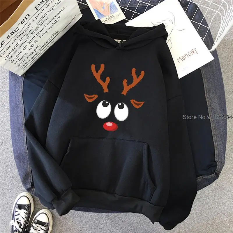 

2021 Autumn Pullover Female Hoodies Casual Christmas deer Print Fashion Drawstring female Sweatshirt Long Sleeve Hooded Women