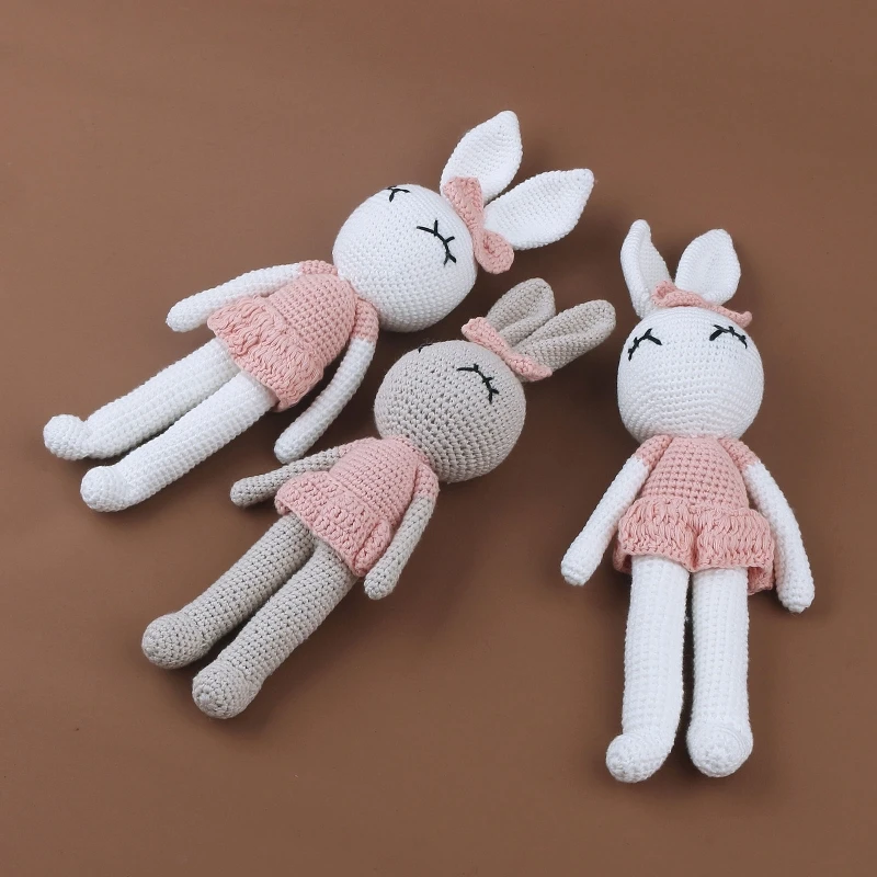

Handmade Crocheted Wool Dolls Long Ears Rabbits Dolls Plush Toys Couple Bunny Dolls for Kids Baby Birthday Present