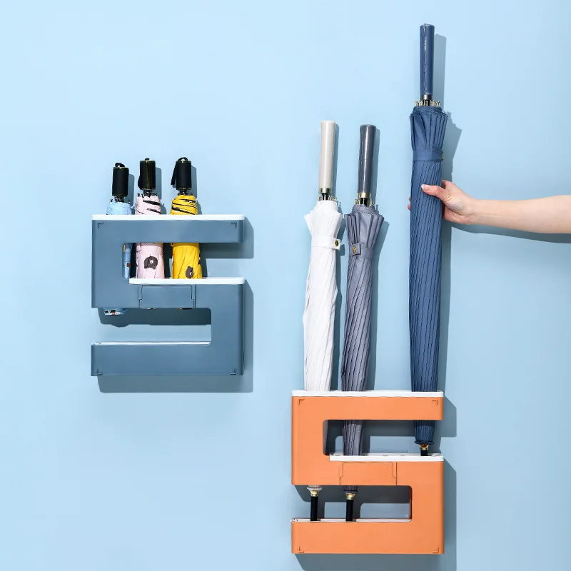 

Wall Mounted Umbrella Stand Rack Holder Plastic Organizer Indoor Home Office Hallway Entryway Hanging Umbrella Draining Shelf
