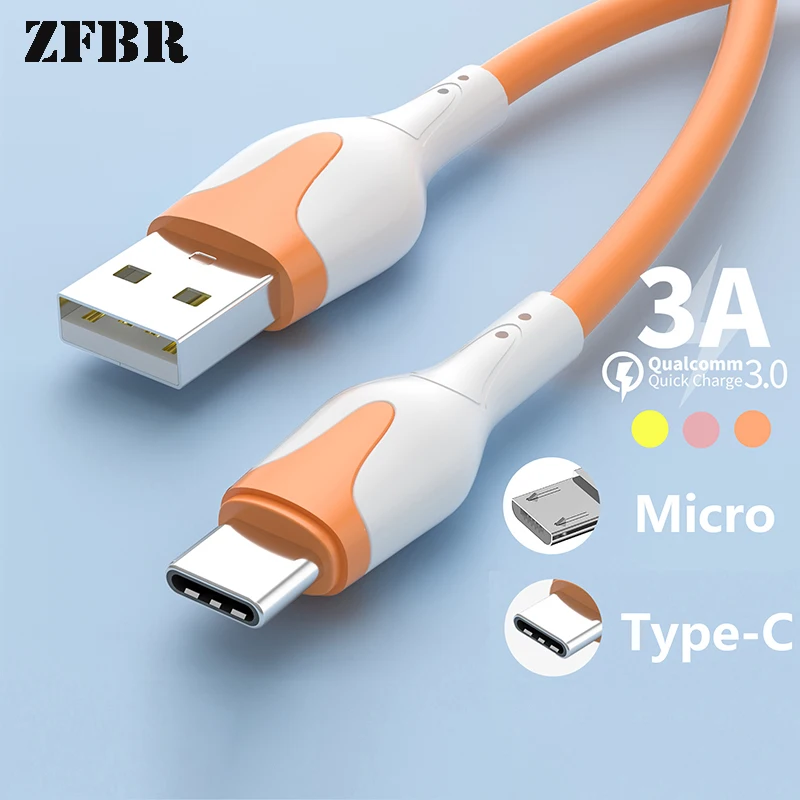 

3A Fast Charge USB Cable Soft Silicone Type C Cable For Xiaomi Redmi Samsung Realme Cables Data Cord Charger USB Cable Phone