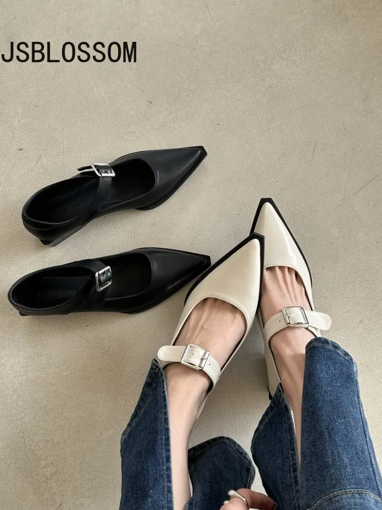 

2023 Spring Mary Jane Shoes High Heels Women's low heels elegant leather pointed shoes women's shoes