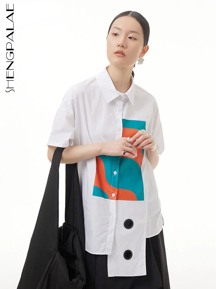 

SHENGPALAE рубашка с принтом Модная Повседневная рубашка с отложным воротником простая однобортная универсальная рубашка большого размера 5SD801