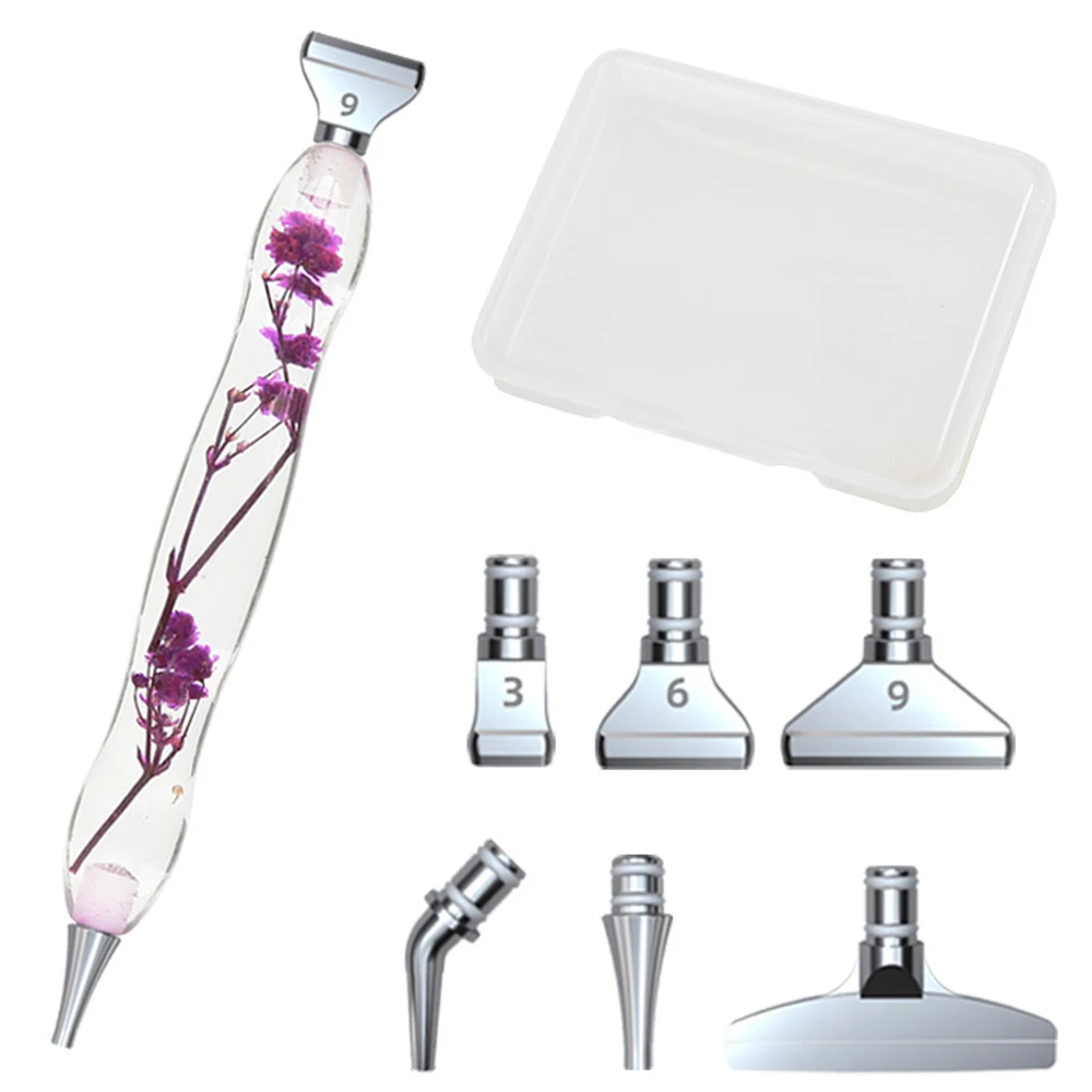 

5D Resin Diamond Painting Pen Flower Diamond Embroidery Cross Stitch Point Drill Pen With 6pcs Metal Pen Heads Accessories Tool