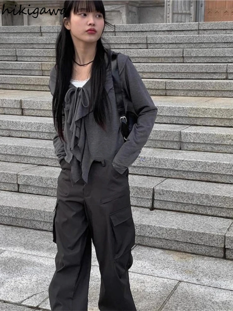 2024 модная женская блузка в Корейском стиле одежда бандажные винтажные рубашки с