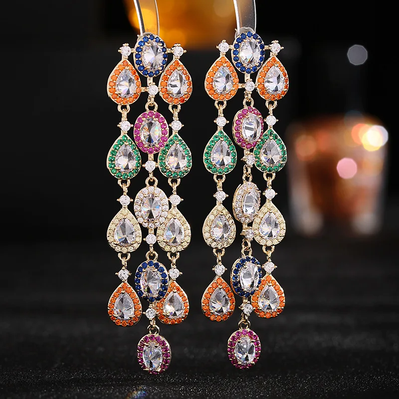 

Vintage Retro Bohemia S925 Silver Shiny Zircon Long Tassel Water Drop Earrings for Girls Temperament Banquet Jewelry 2023 New