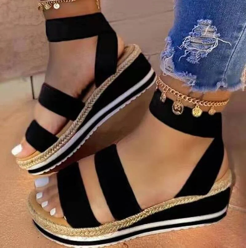 

Comem Summer Women Platform Sandals Black 2023 Casual Woman Wedges Heeled Shoe Female Red Slip on Shoes Espadrilles Plus Size 43