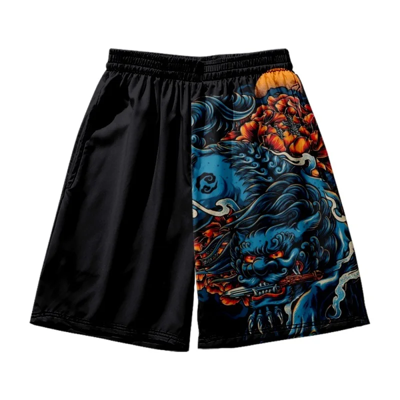 

Men's 2022 New Summer Lion Print Shorts Polyester Casual Bermudas Men Boardshorts Homme Classic Clothing Beach Shorts Male