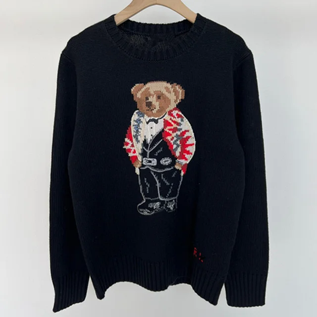 

2022 New Cotton Coat Winter Cartoon Bear Sweater Women Quality Clothing Fashion Long Sleeve Knitted Pullover Sweater Men