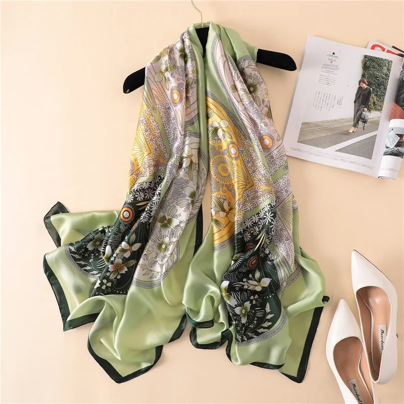 

New Spring And Summer Scarf Sunscreen Silk Scarf Long Imitation Silk Printing Gauze Air Conditioner Shawl Women's Products