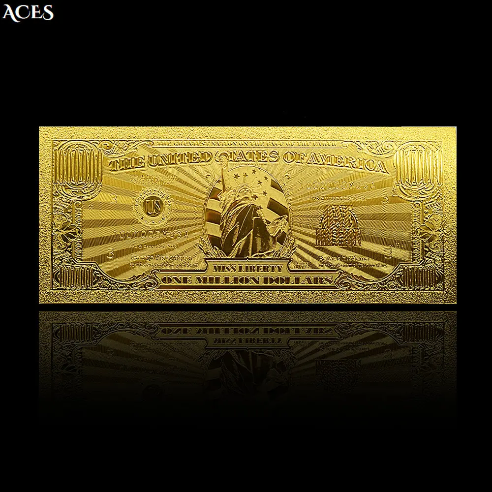 

One Million Dollars Gold Foil Banknotes Statue of Liberty Notes The United States of America Money Fake Dollar Ticket