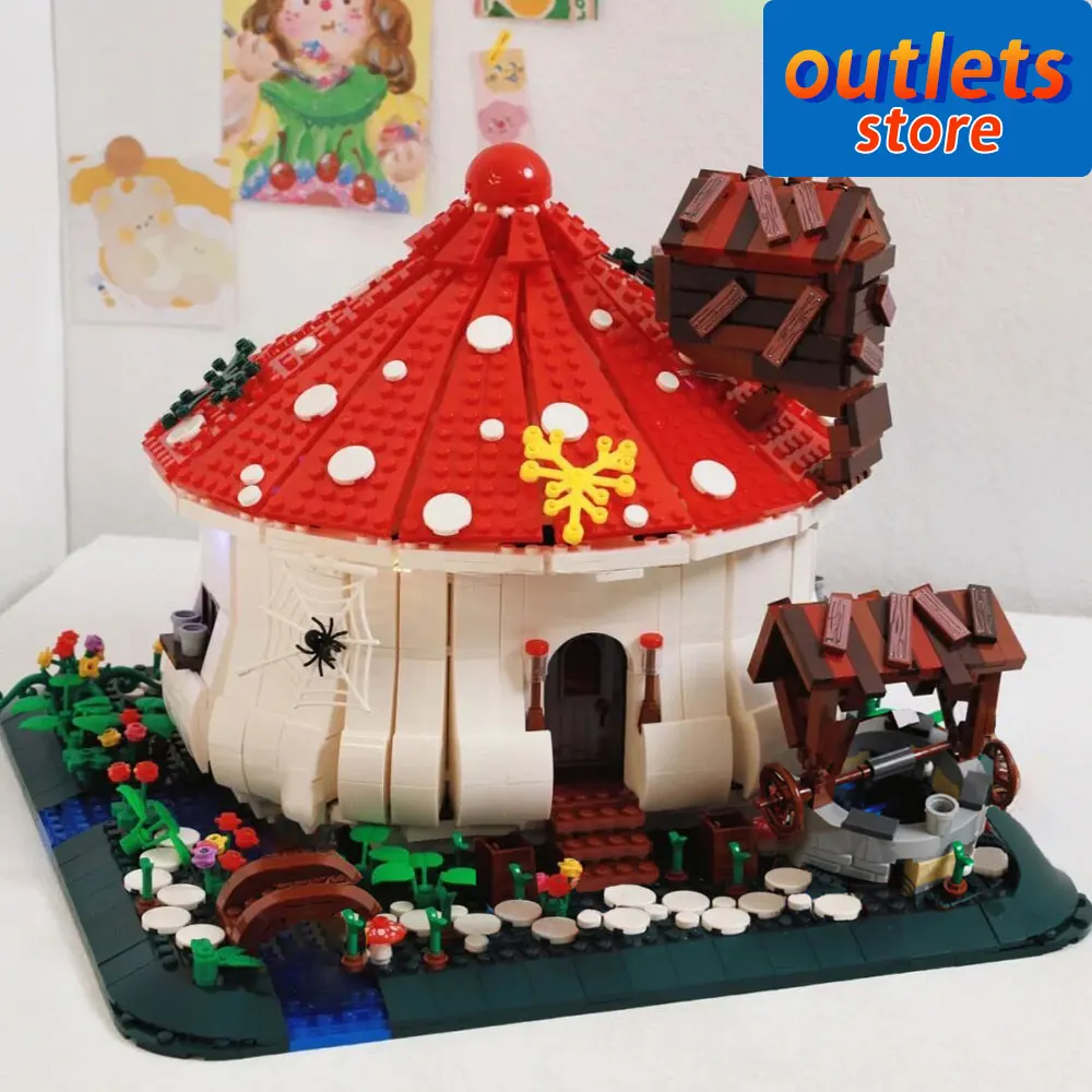 

86006 креативный эксперт уличный вид домик в виде грибов с подсветкой Moc модульный орнамент строительные блоки модели кирпичей игрушки 2633 шт.