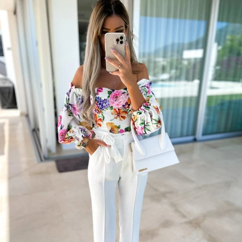 Женский укороченный топ с открытыми плечами винтажная Элегантная блузка