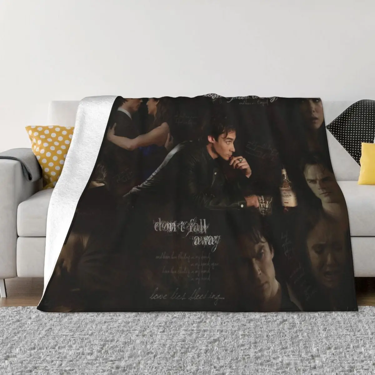 

Damon Salvatore The Vampire Diaries Plaid Blanket Flannel Printed Tv Series Soft Throw Blankets for Bedding Office Bedspreads