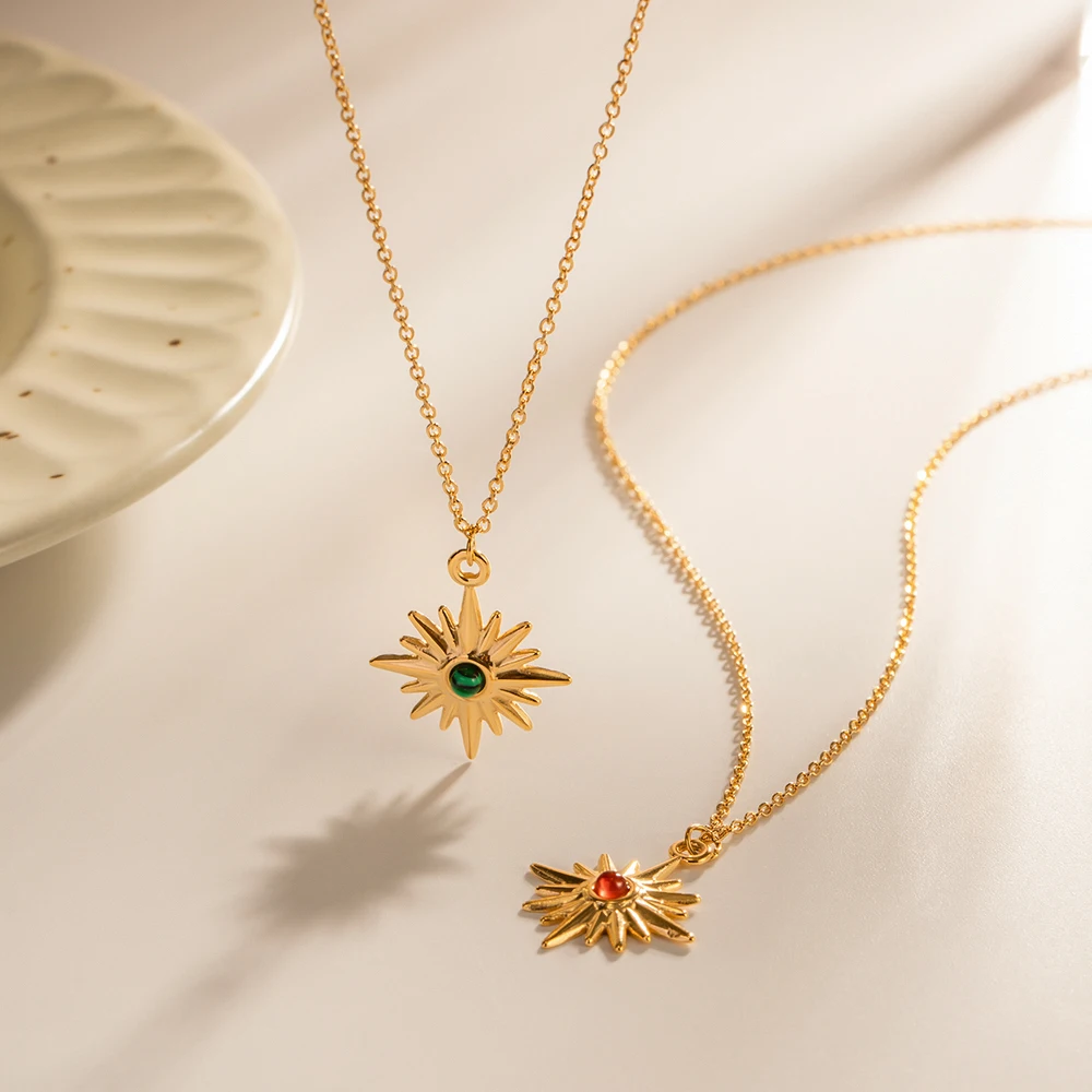 

Personality Eight-point Star Pendant Necklace For Women Simple Natural Stone Pendant Necklace Ladies Stainless Steel Necklace