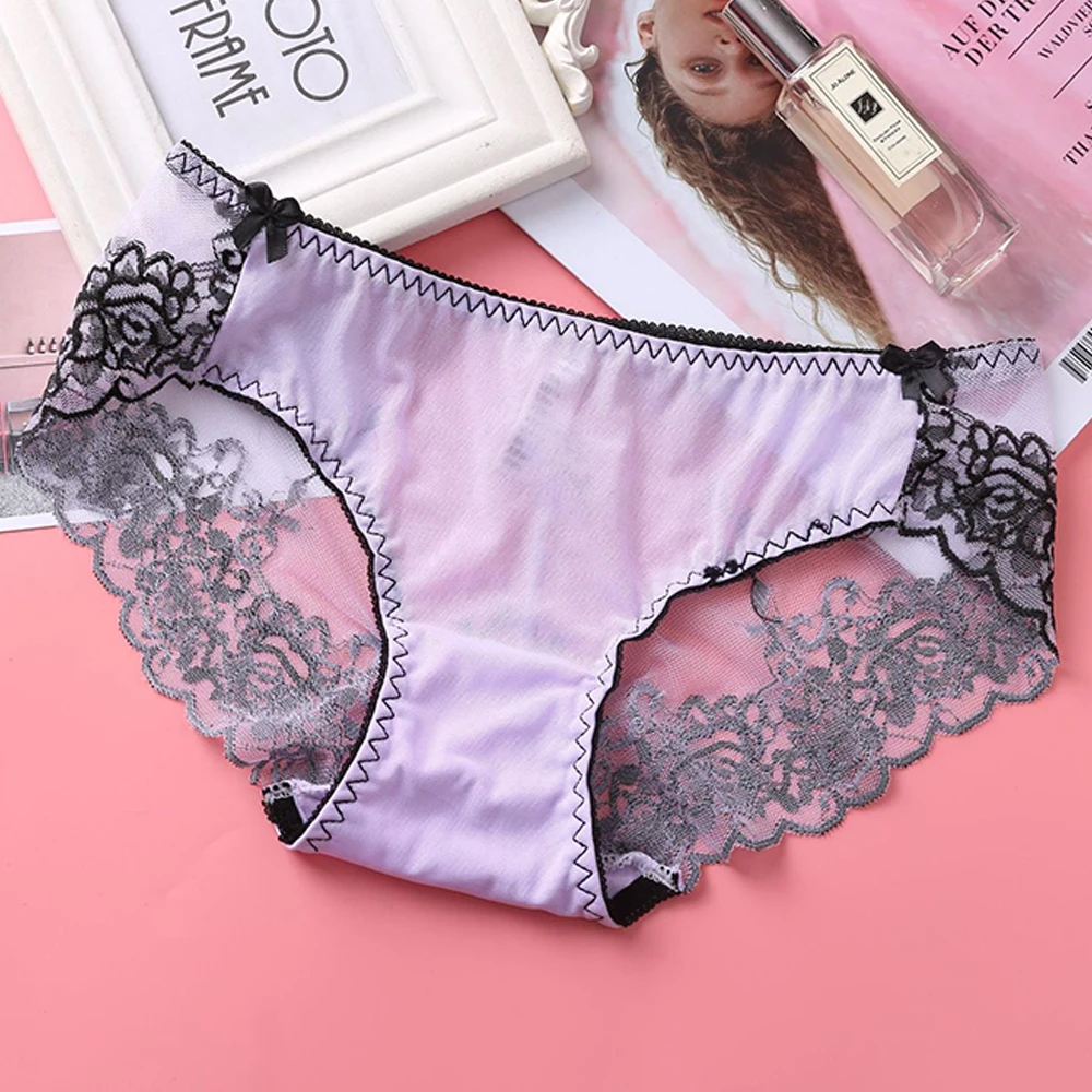 

Women Lace Sheer G-String Briefs Panties Seamless Thongs Sexy Underwear Ice Silk Comfort Lingerie Stretch Breathable Underpants