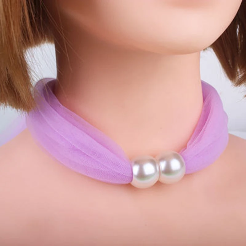 

girl's Pearl Small Bib Headgear Female Neck Sleeve Silk Scarf Fashion Four Seasons Earrings Neck Scarf Fashion Fake Collar